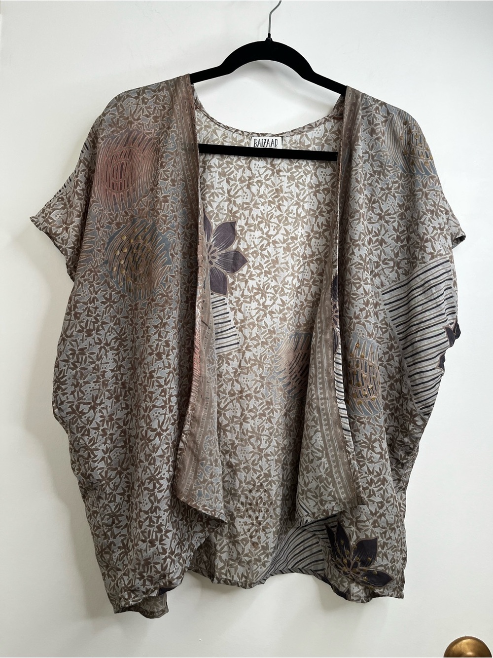 100% Silk Open Front Kimono Top Floral Short Lightweight Sheer One Size Boho